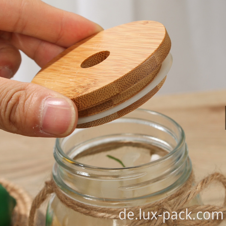 Heißer Verkaufsglas Bier Dosen 86mm 70 mm Bambus Mason Jar Deckel mit Strohlochglas Stroh